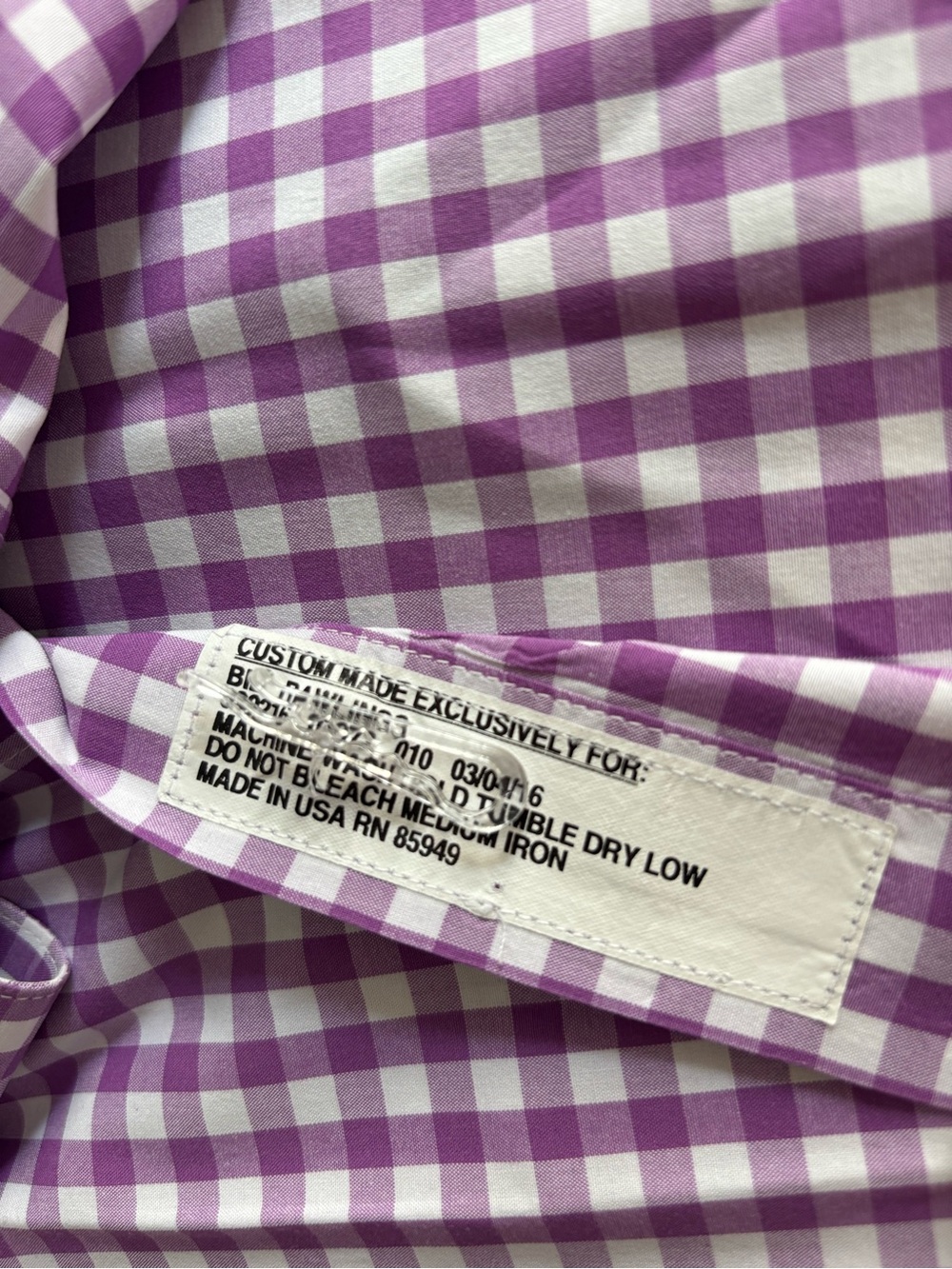 TAKING OFFERS! Tom James Custom Purple Gingham Dress Shirt, *XL (see measurement - Picture 4 of 9